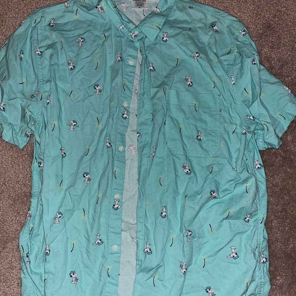 Peanuts Green Casual Button Down Shirt